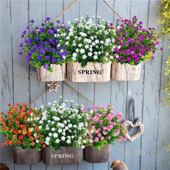 4 Bundles Outdoor Artificial Fake Flowers No Fade UV Resistant Faux Plant, White - Picture 7 of 7